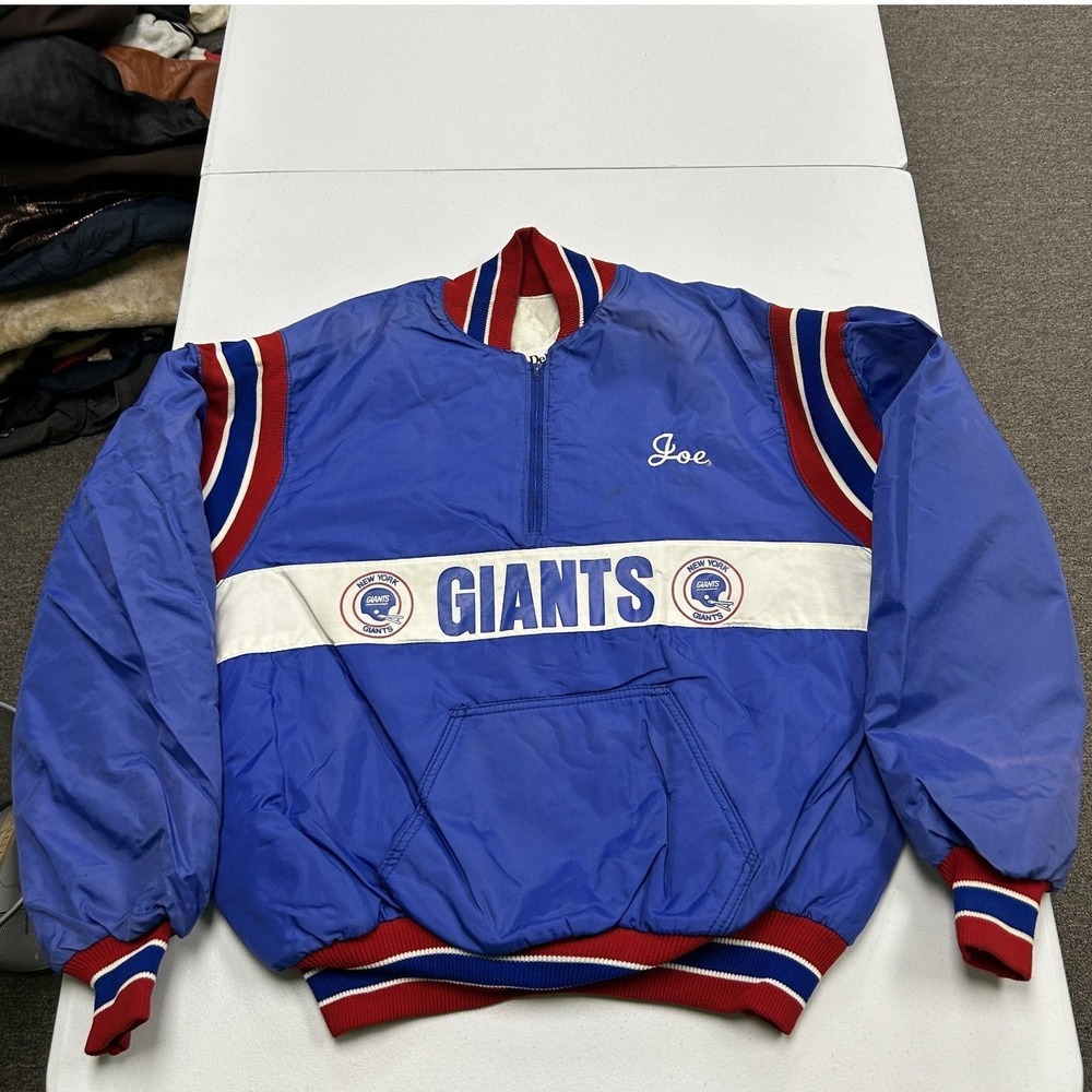 80s DeLONG Pullover Jacket Mens XL Blue NY Giants Vintage 1/4 Zip Quilted USA
